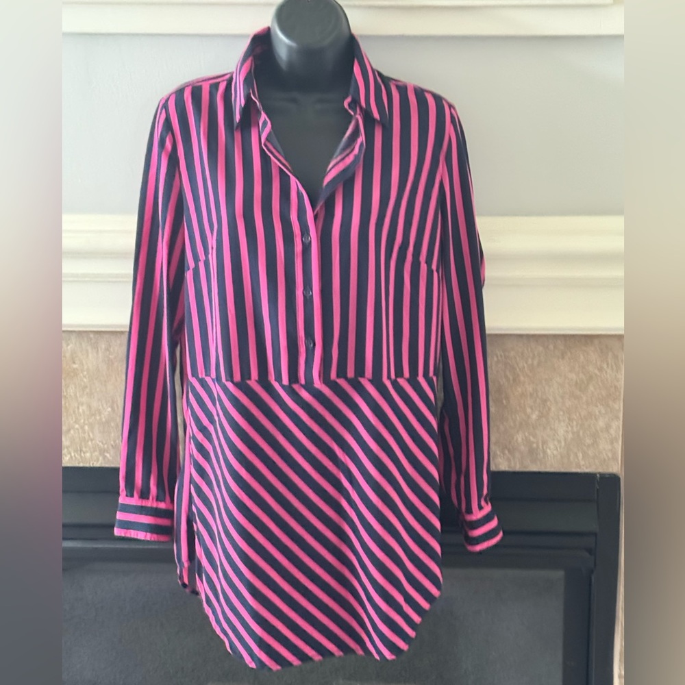 Women’s blue/pink striped blouse.